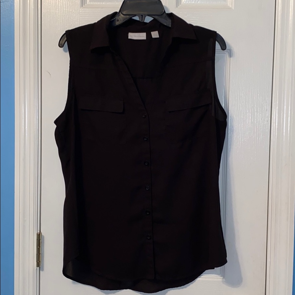 New York & Company Collared Black Top